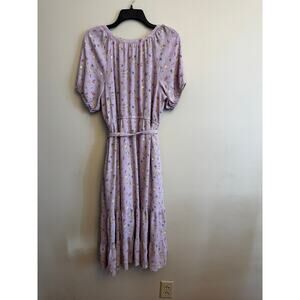 Matilda Jane Floral Midi Dress Purple Puff Sleeve Tie Waist Size L